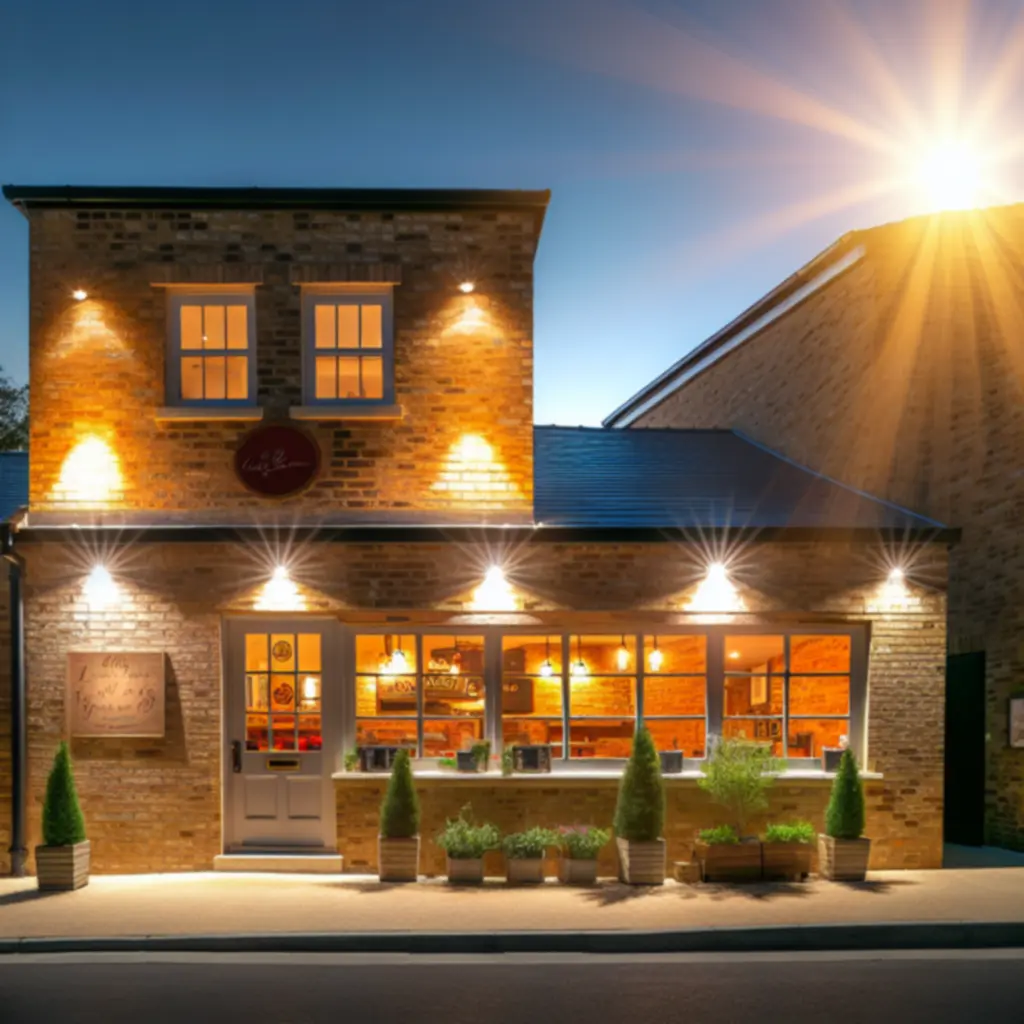 A Pizzahouse esti, hangulatos utcafrontja meleg fényekkel